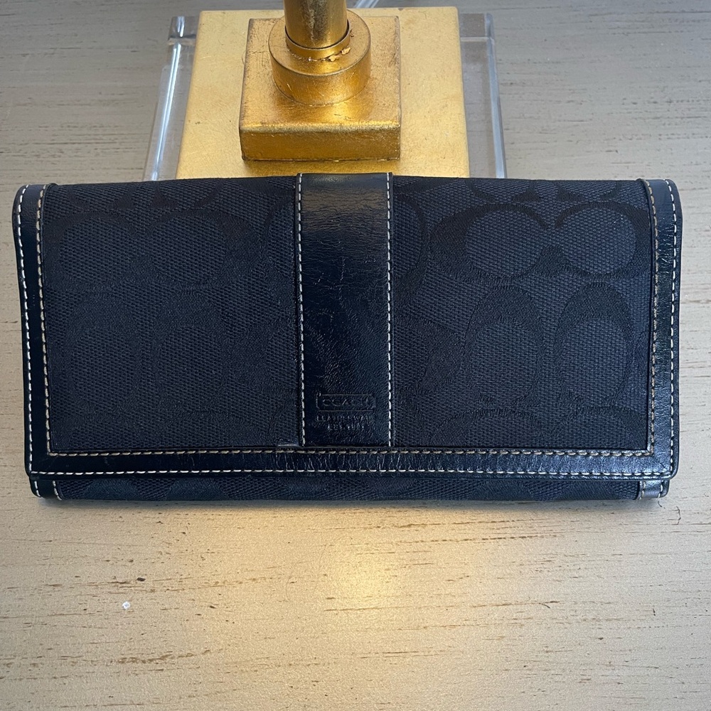 Coach Black Signature Jacquard and Leather Wallet